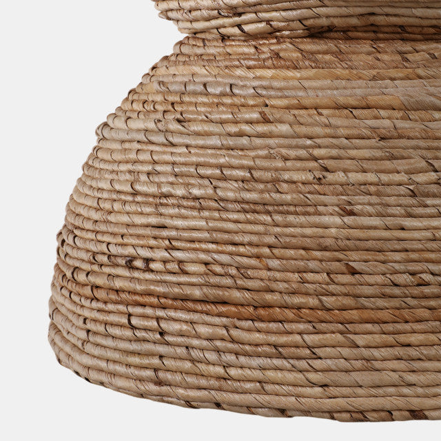 Teakwood Accent Table With Woven Banana Leaf