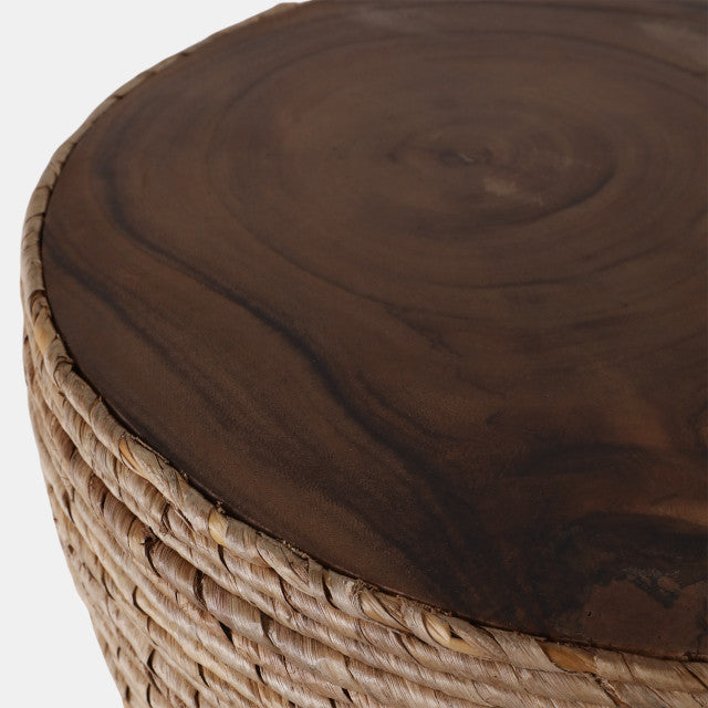 Teakwood Accent Table With Woven Banana Leaf