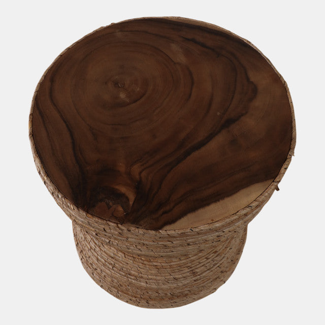 Teakwood Accent Table With Woven Banana Leaf