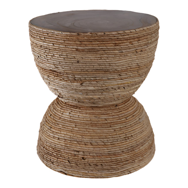 Teakwood Accent Table With Woven Banana Leaf