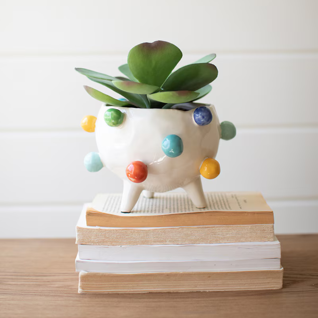 Ceramic Planter with Colorful Bubbles