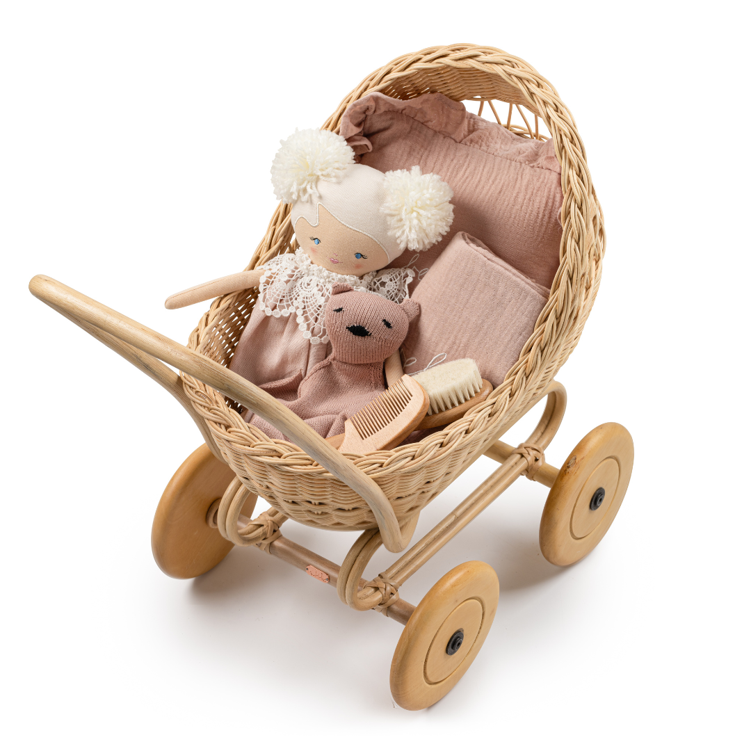 Rattan Doll Stroller Gift Set