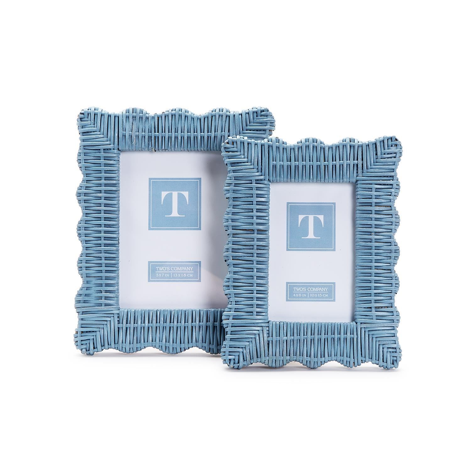 Set of 2 Blue Wicker Weave Scalloped Photo Frame