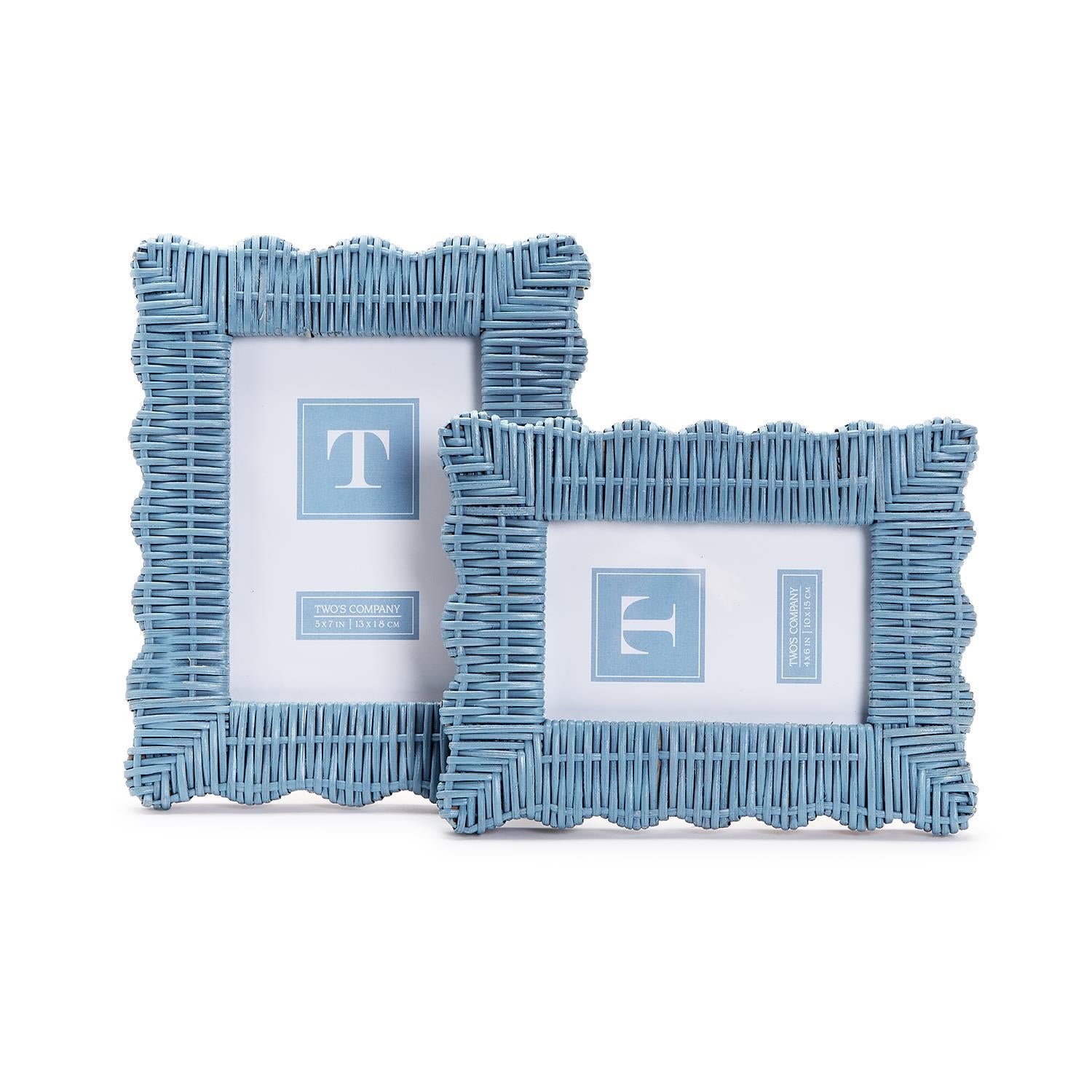 Set of 2 Blue Wicker Weave Scalloped Photo Frame