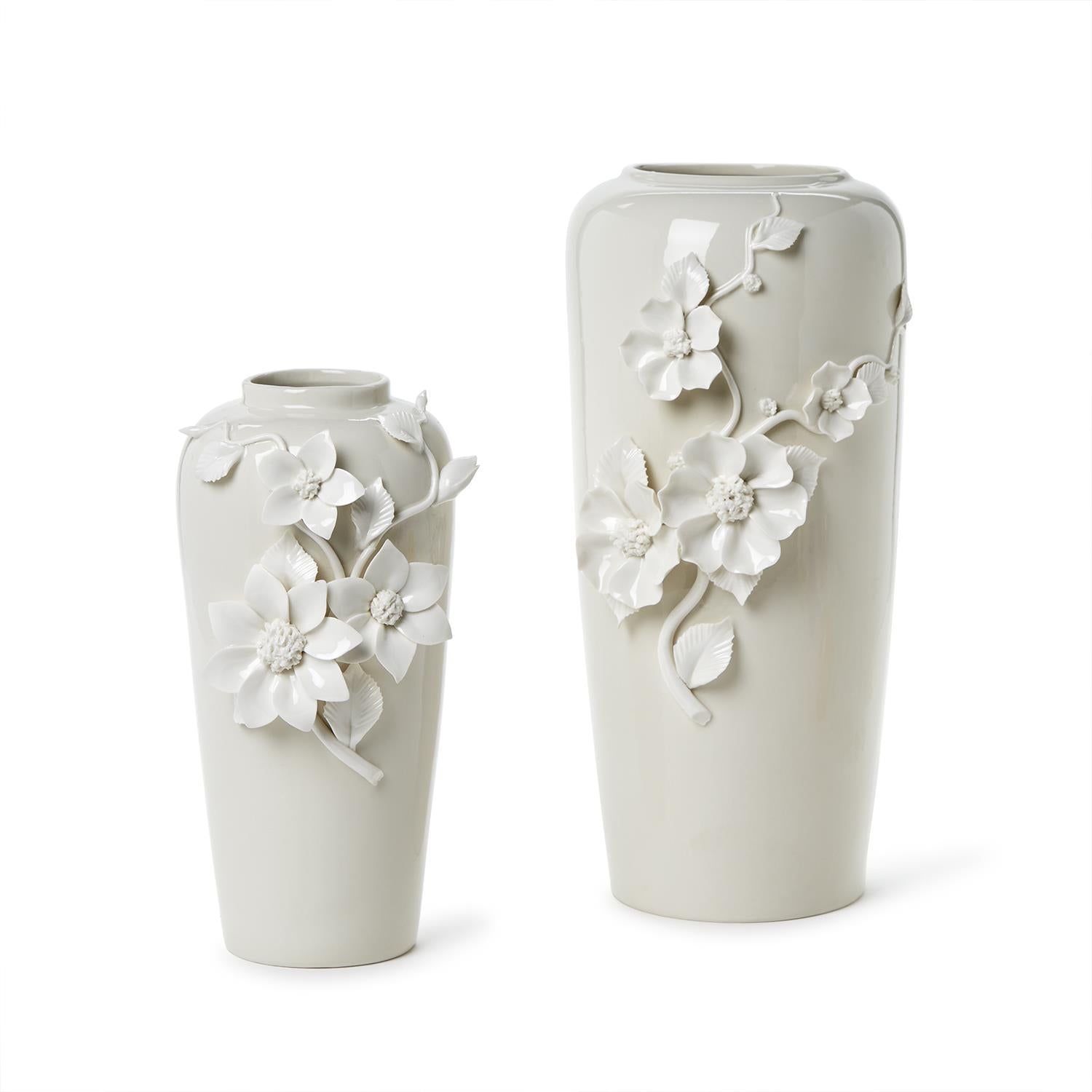 Set of 2 Vases with 3-D Sculpted Flowers
