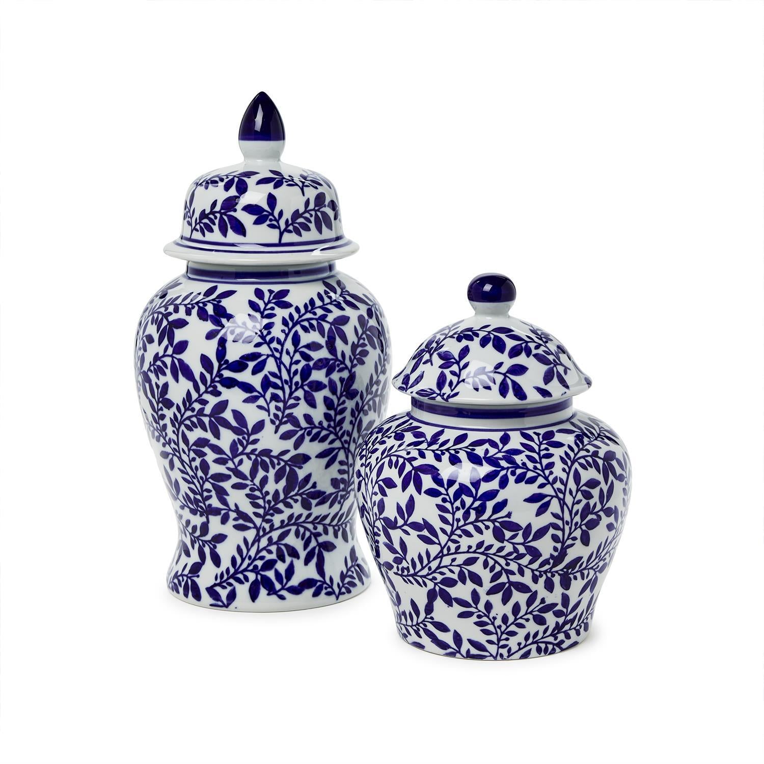 Set of 2 Blue and White Chinoiserie Jars