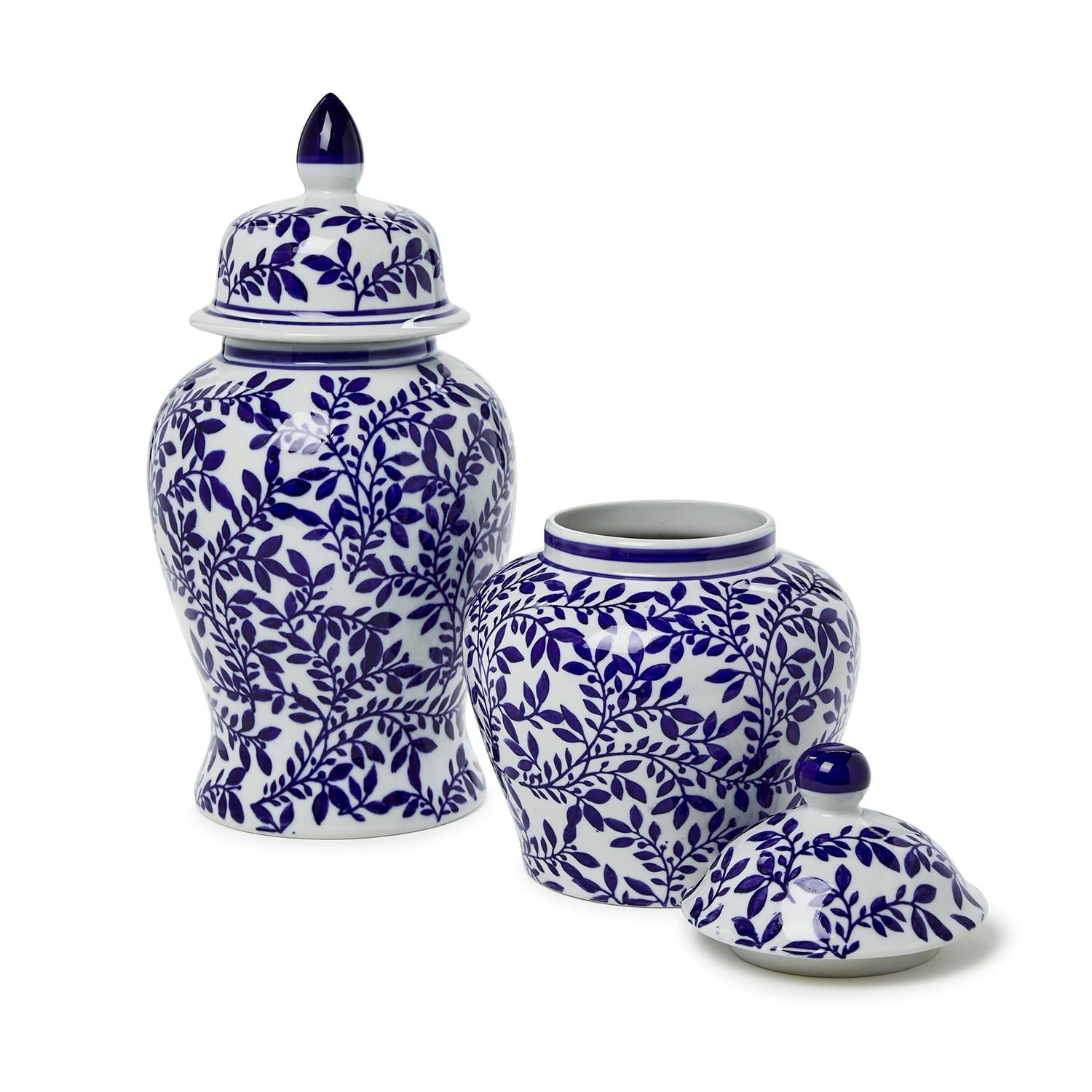Set of 2 Blue and White Chinoiserie Jars