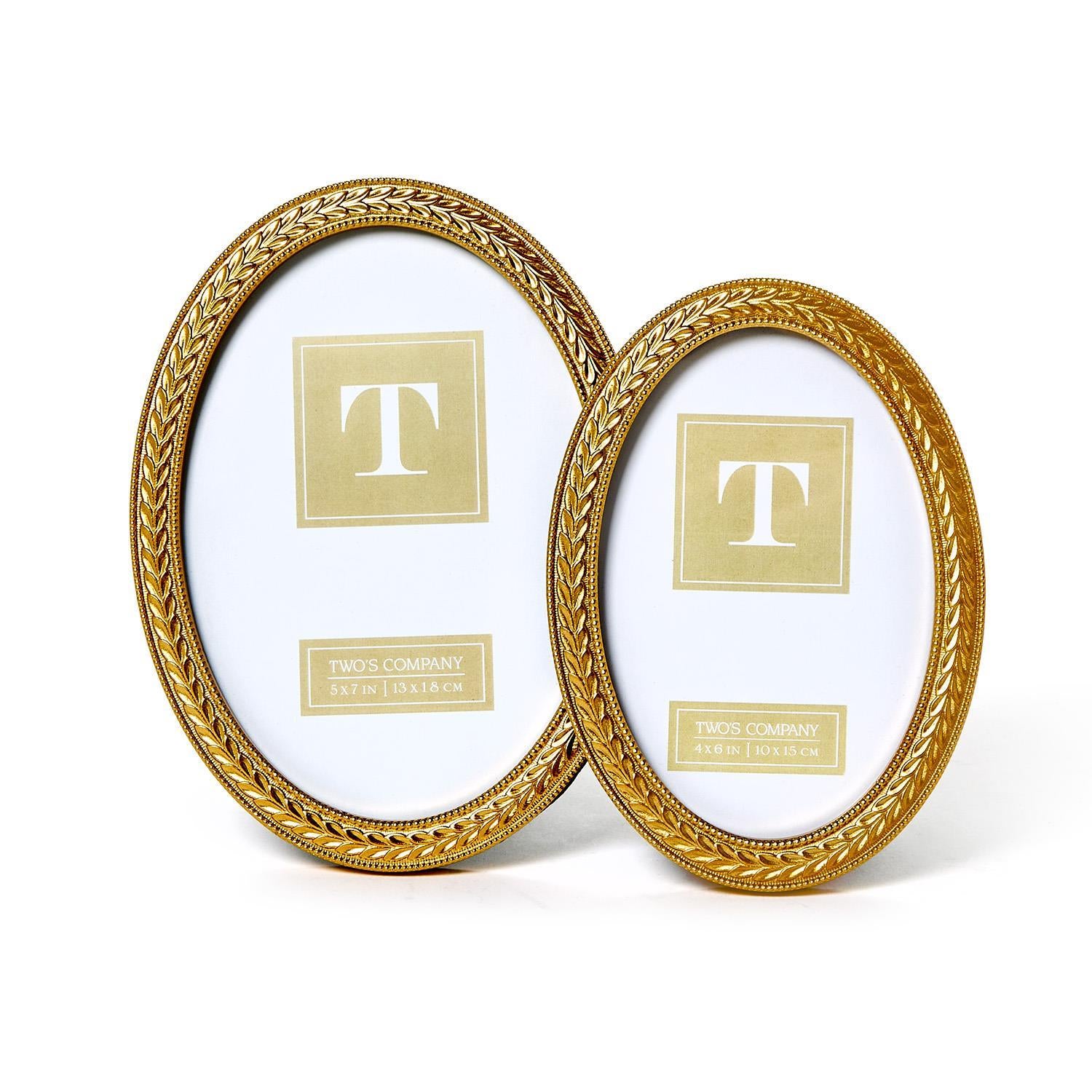 Set Of 2 Laurel Wreath Gold Oval Photo Frame