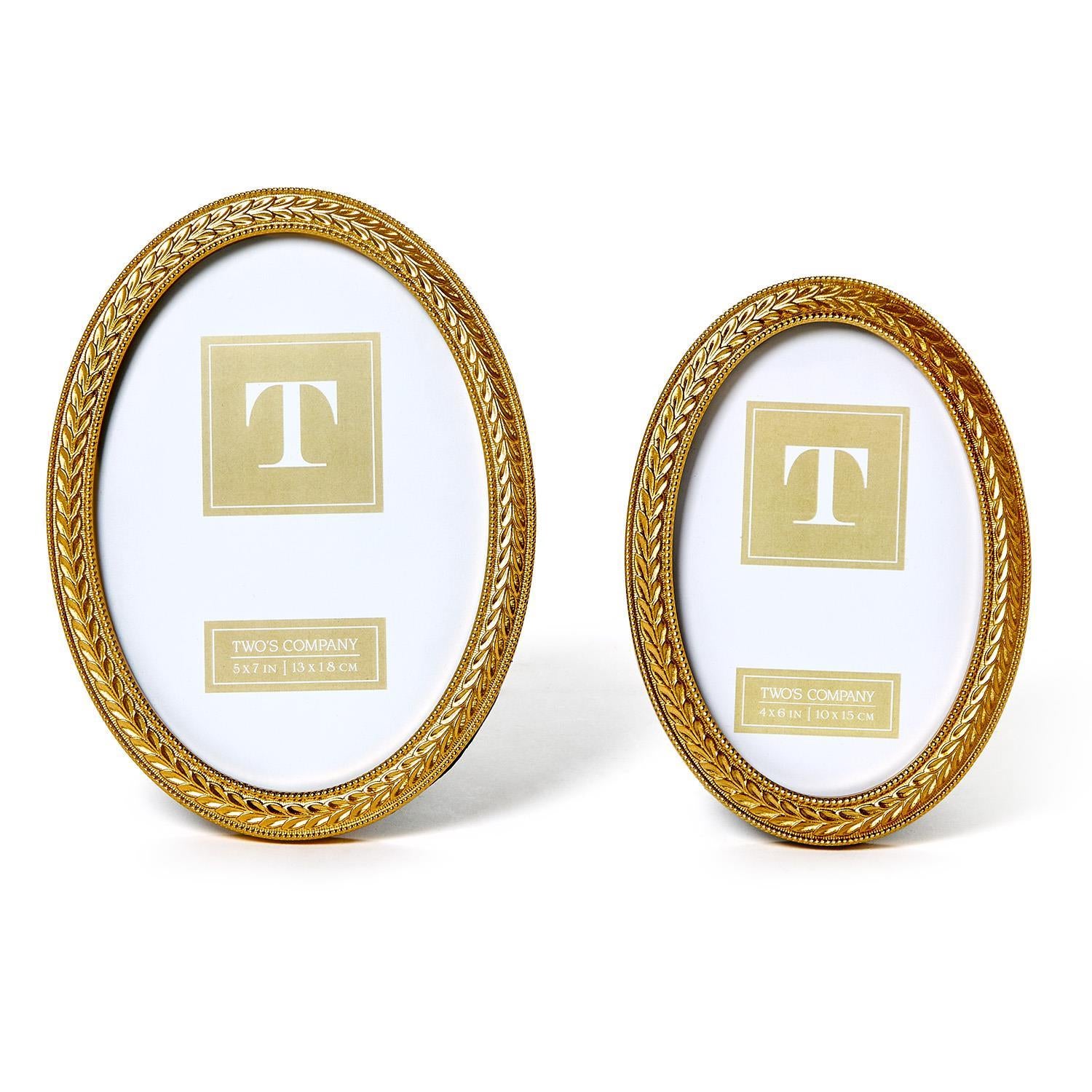 Set Of 2 Laurel Wreath Gold Oval Photo Frame