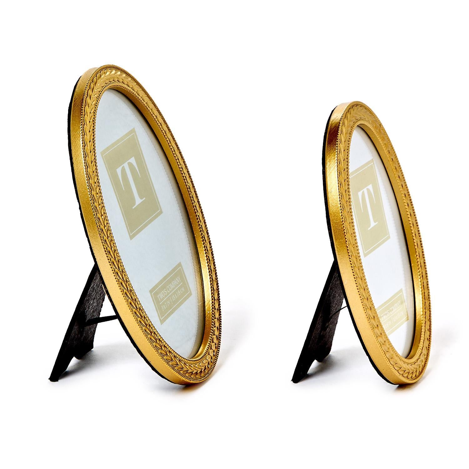 Set Of 2 Laurel Wreath Gold Oval Photo Frame
