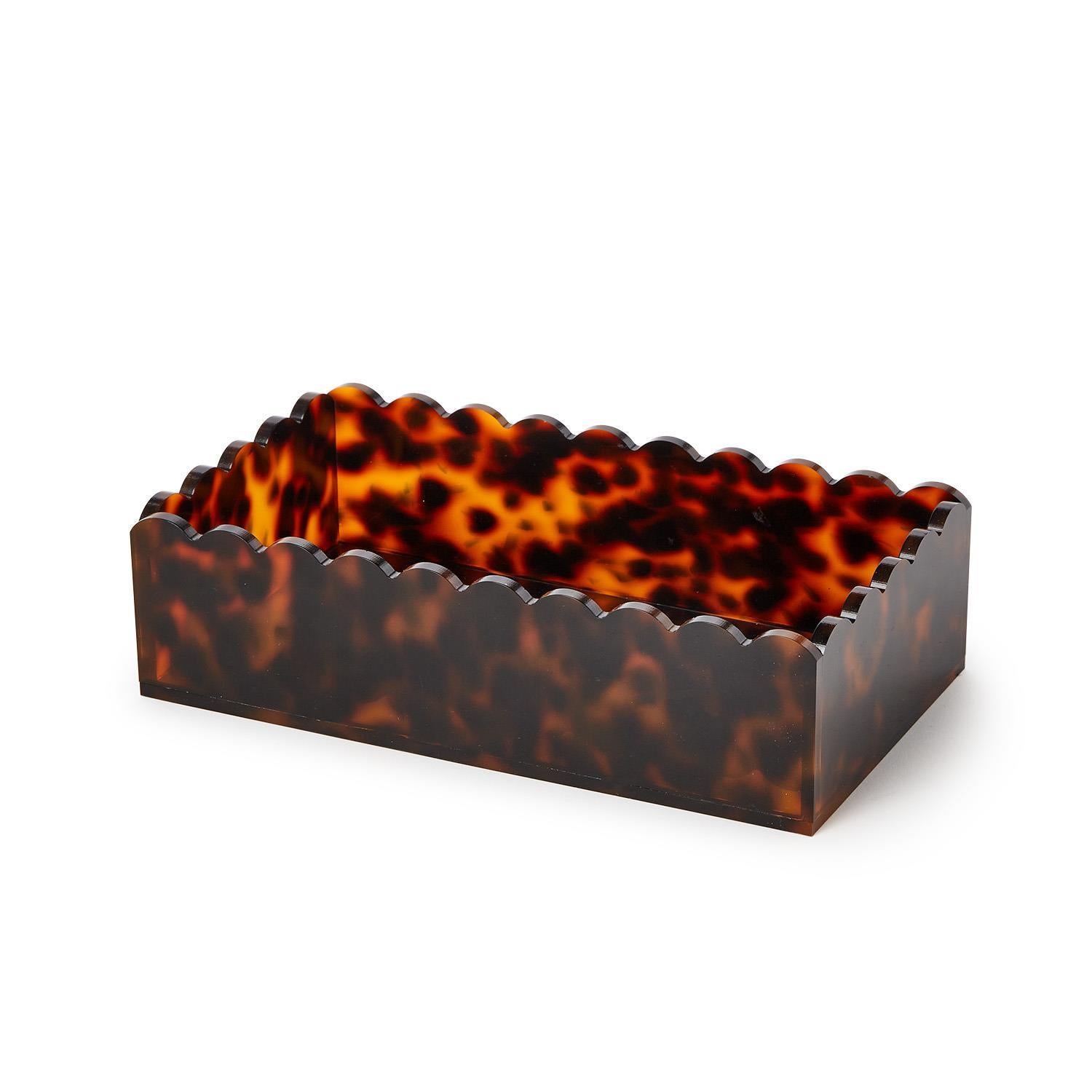 Tortoise Print Scalloped Edge Acrylic Guest Towel / Utensil Napkin Holder