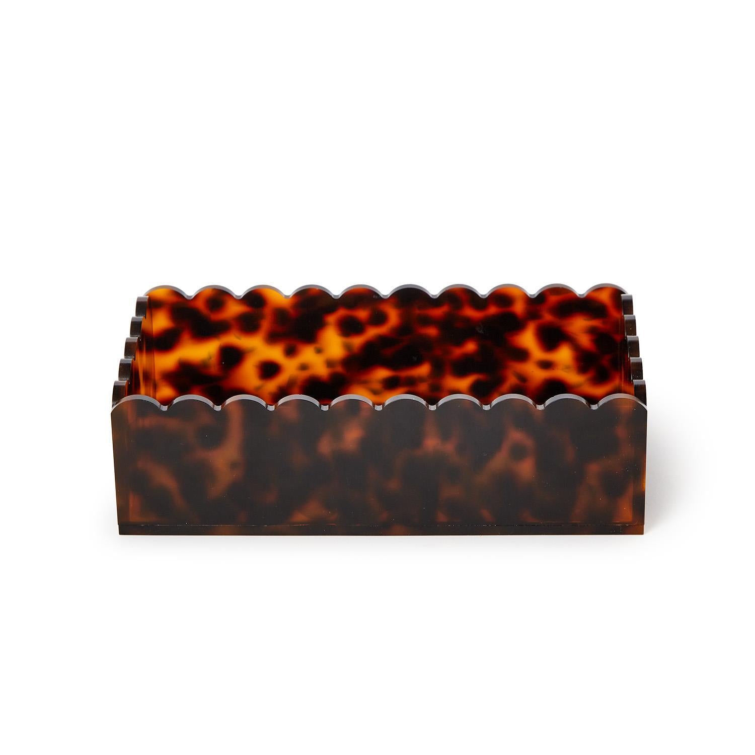 Tortoise Print Scalloped Edge Acrylic Guest Towel / Utensil Napkin Holder