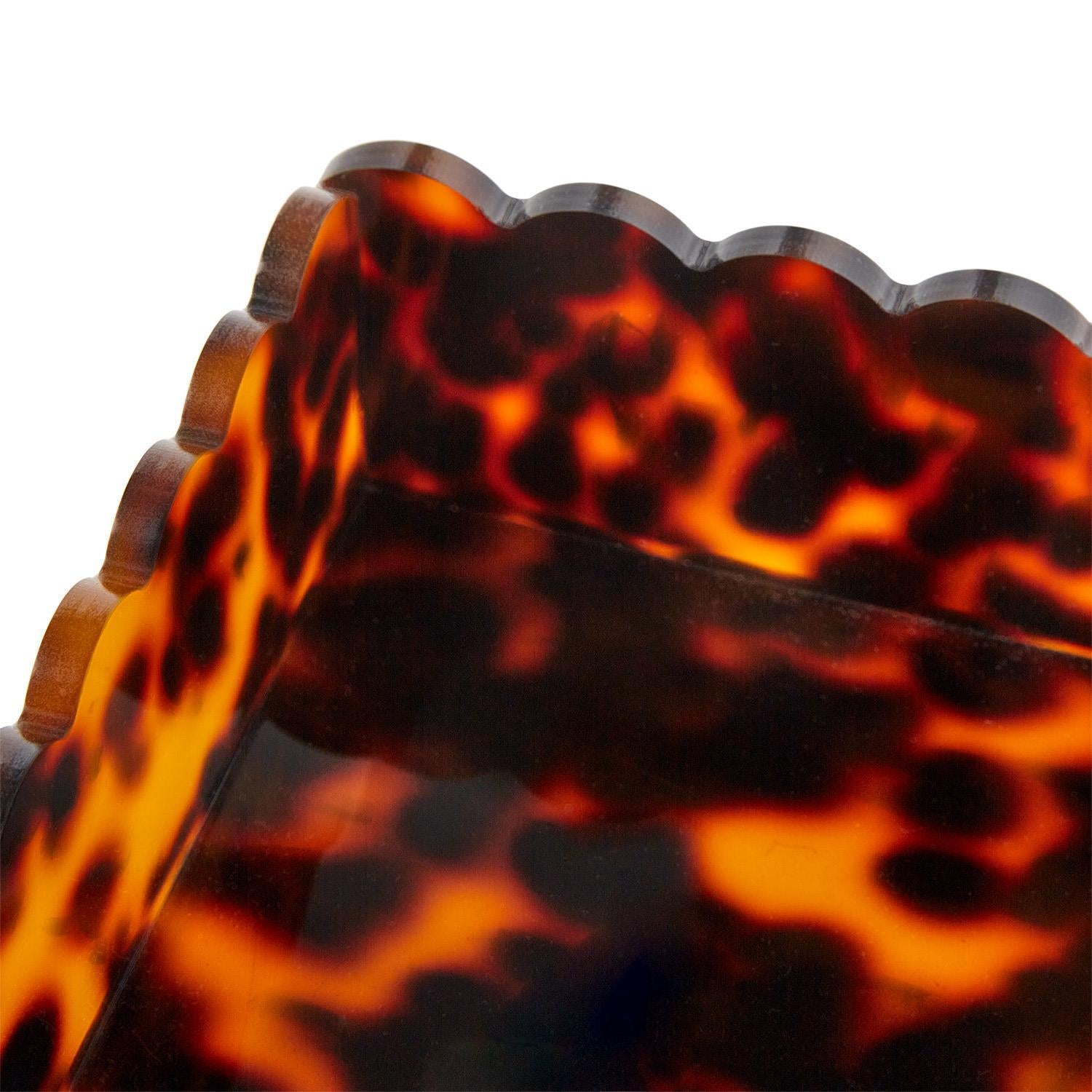 Tortoise Print Scalloped Edge Acrylic Guest Towel / Utensil Napkin Holder