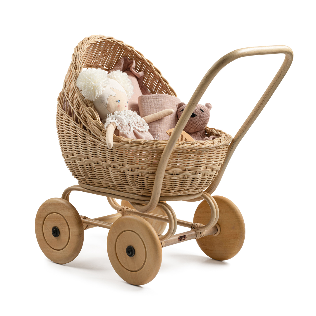 Rattan Doll Stroller Gift Set