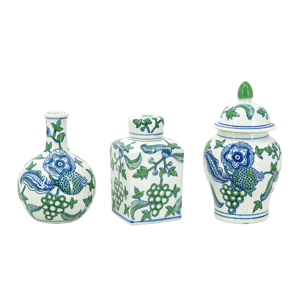 Cherry Blossom Jar & Vase Porcelain Set Of 3