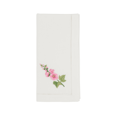 Embroidered Hollyhock Hemstitch Napkin 6 Pack