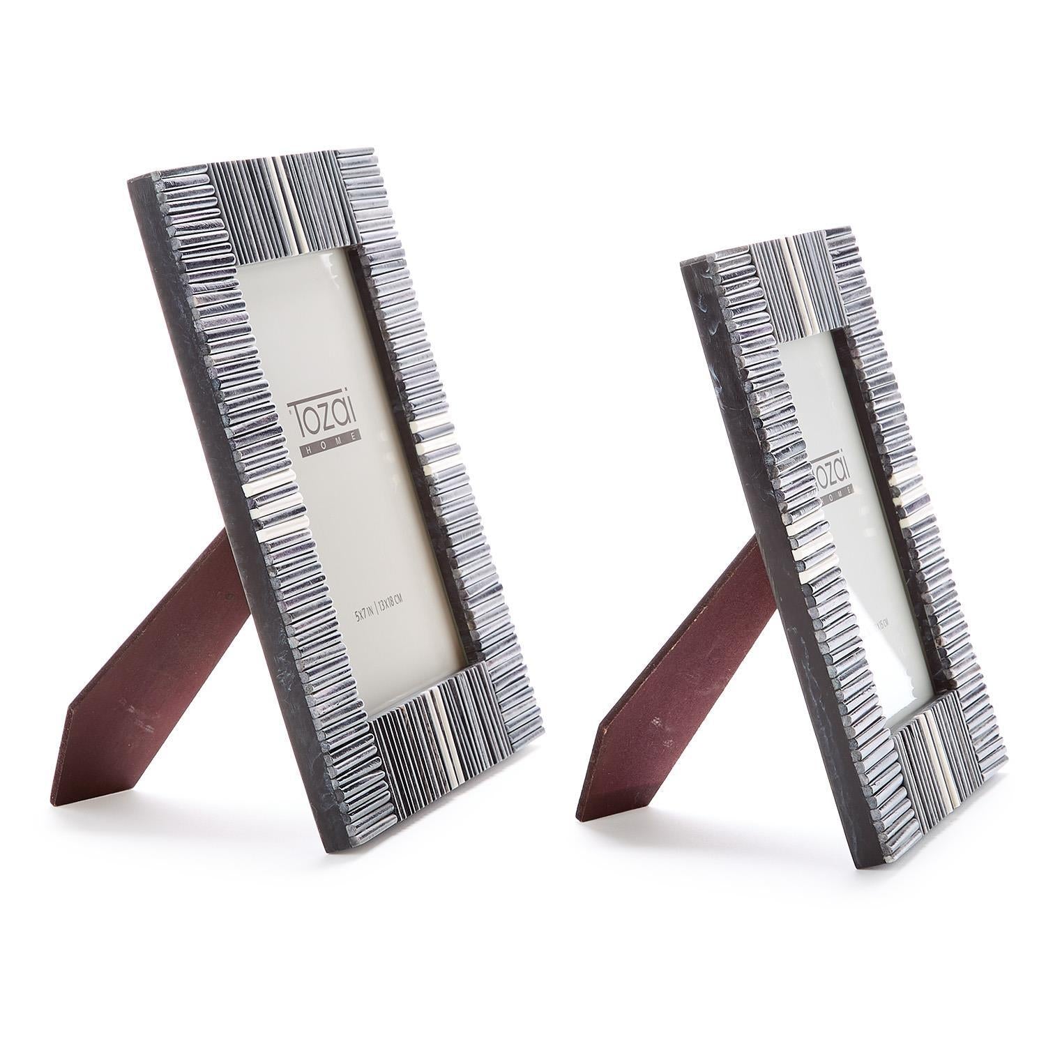 Set of 2 Stacks and Stripes Grey Photo Frame