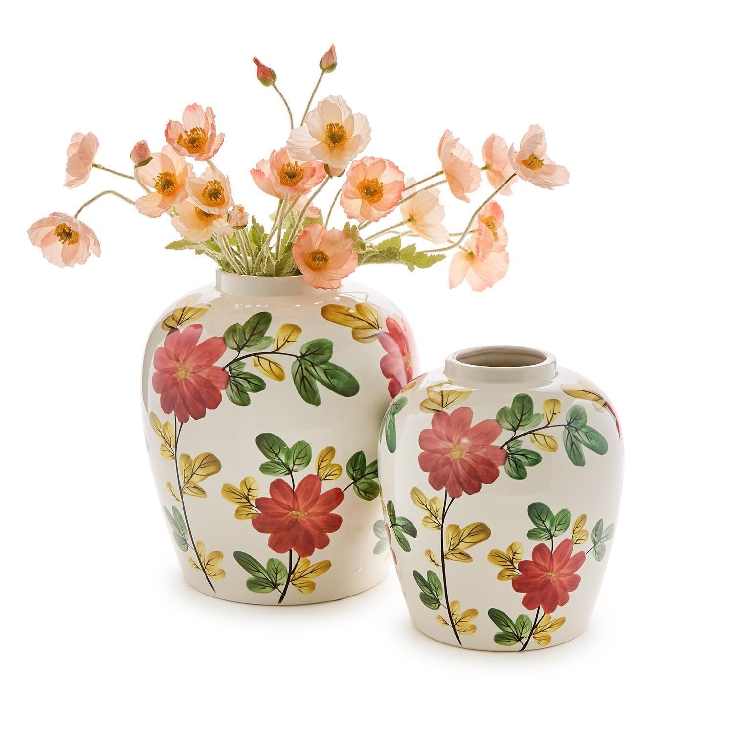 Set of 2 Country Garden Hand Painted Floral Design Jar