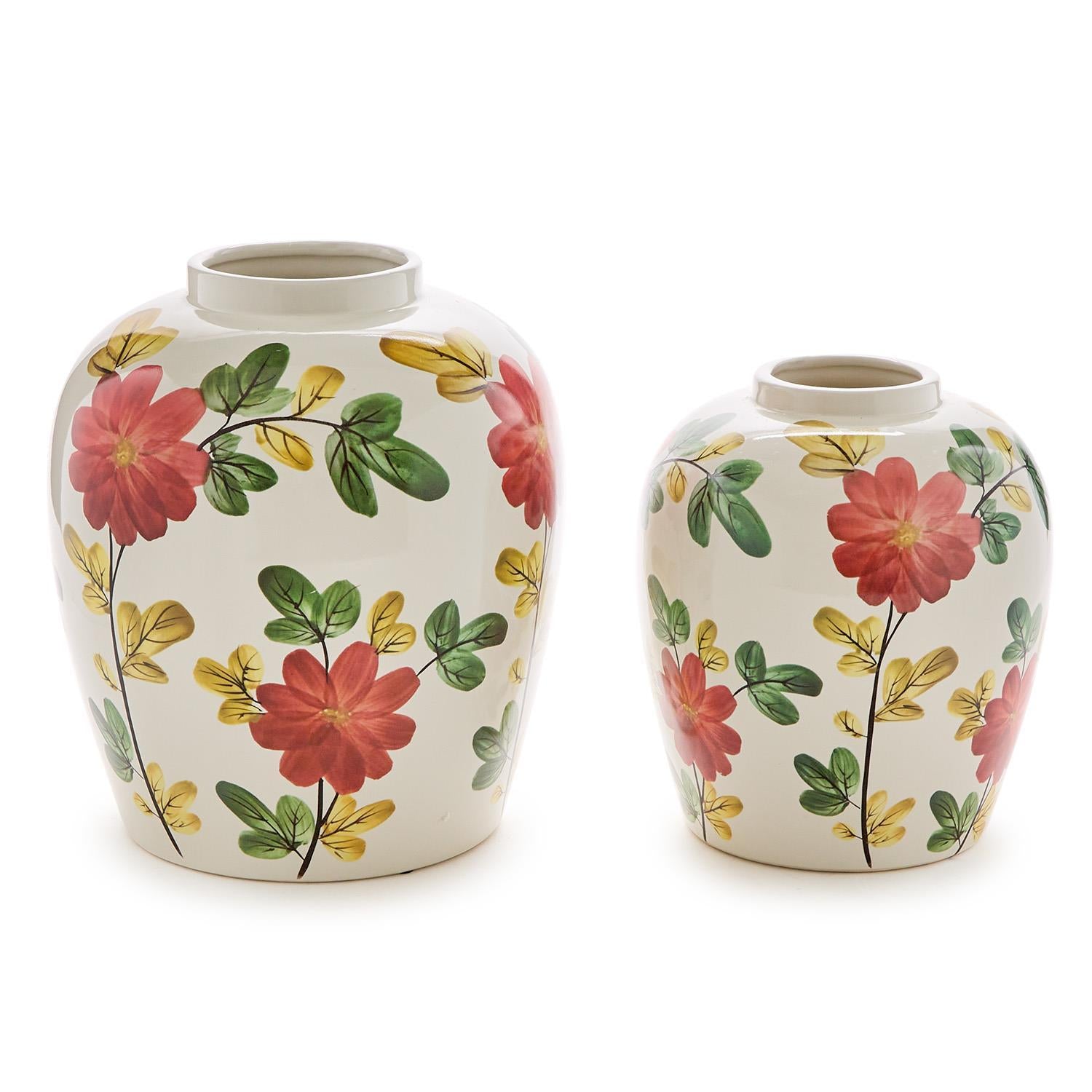 Set of 2 Country Garden Hand Painted Floral Design Jar