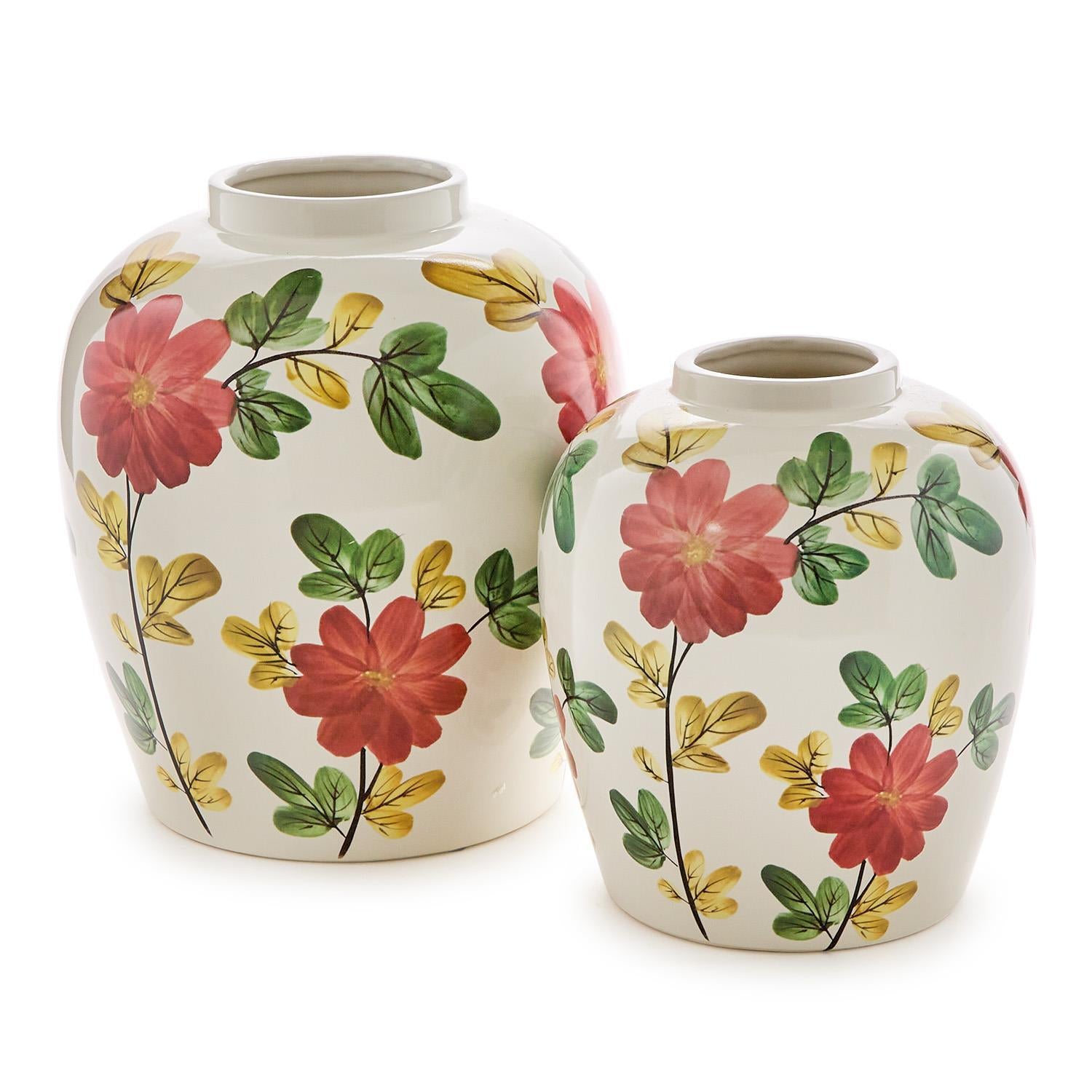 Set of 2 Country Garden Hand Painted Floral Design Jar