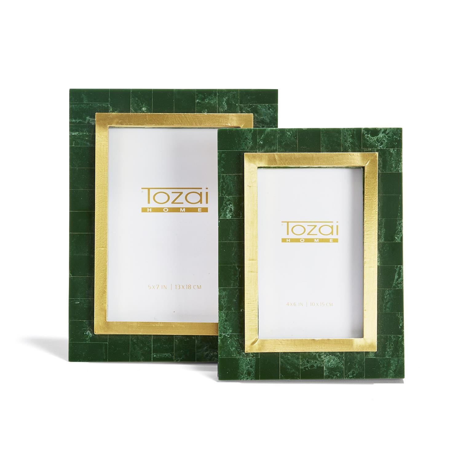 Set of 2 Aventurine Green and Gold Photo Frame
