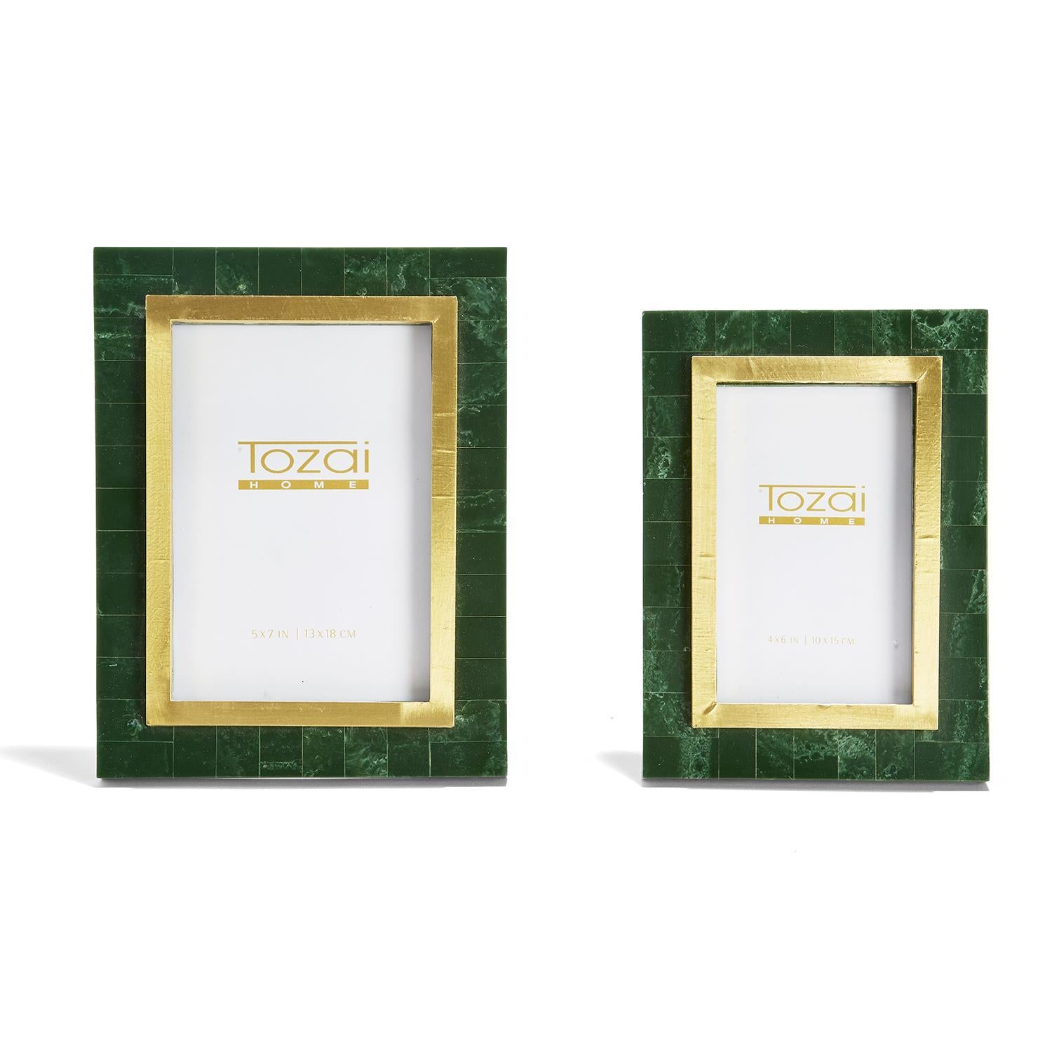 Set of 2 Aventurine Green and Gold Photo Frame