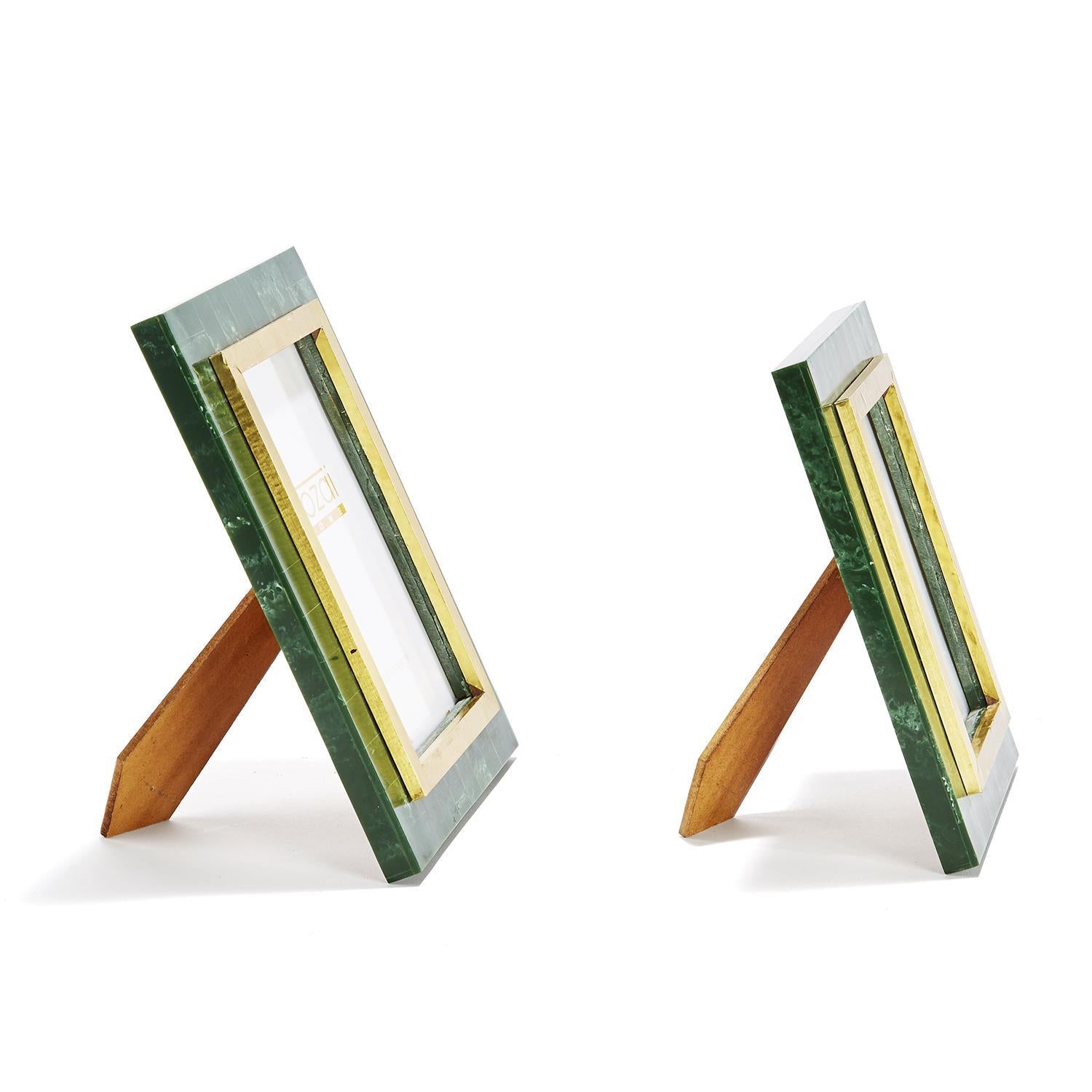 Set of 2 Aventurine Green and Gold Photo Frame