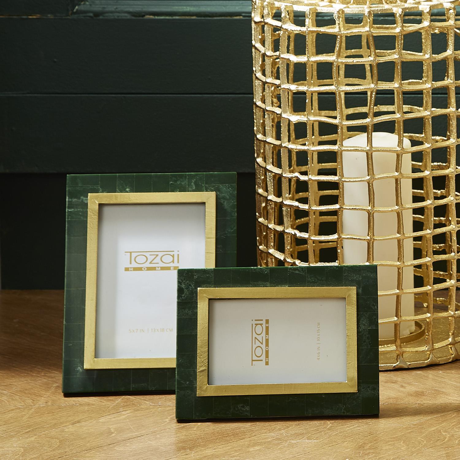 Set of 2 Aventurine Green and Gold Photo Frame