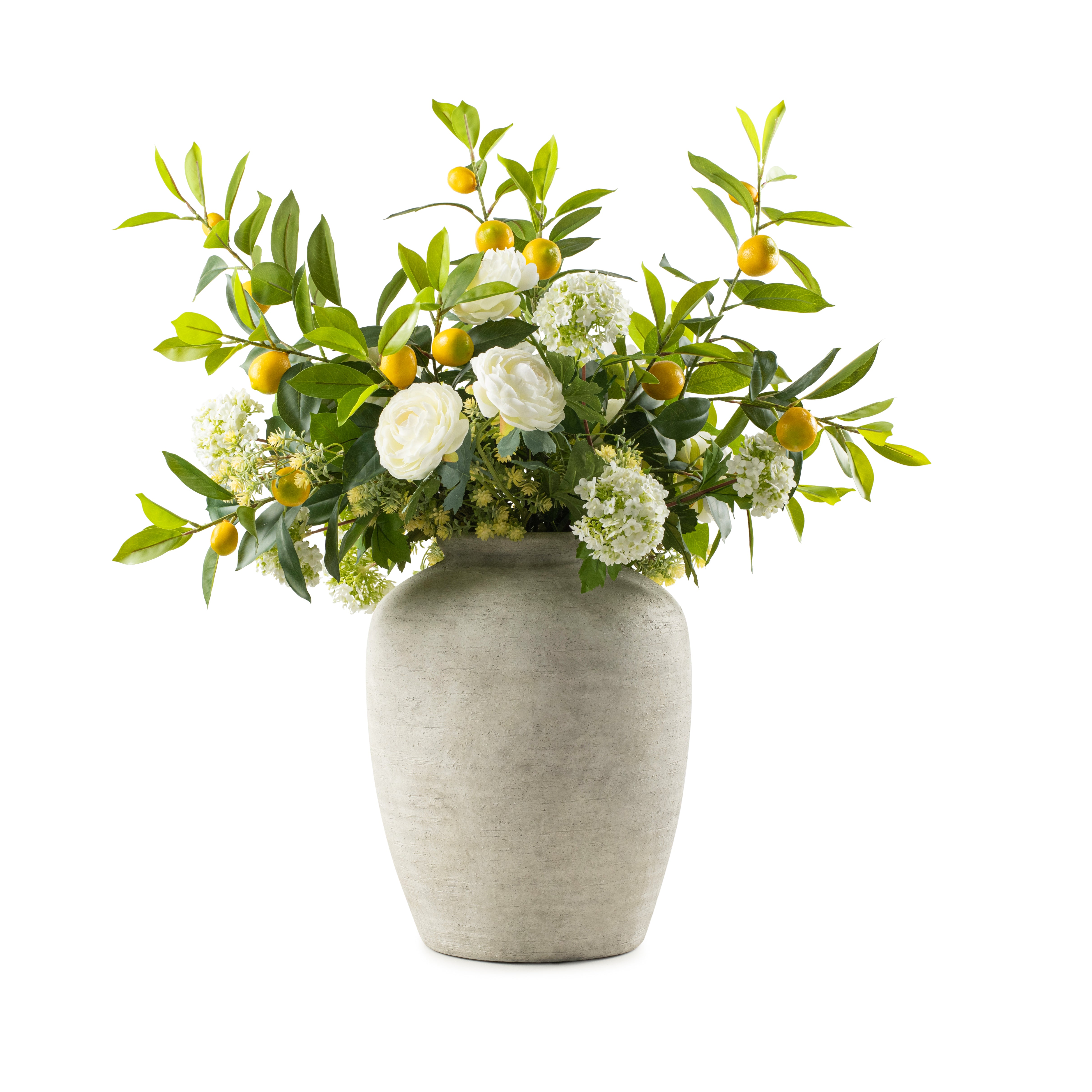 DH Lemons and White Buds in Grey Vase
