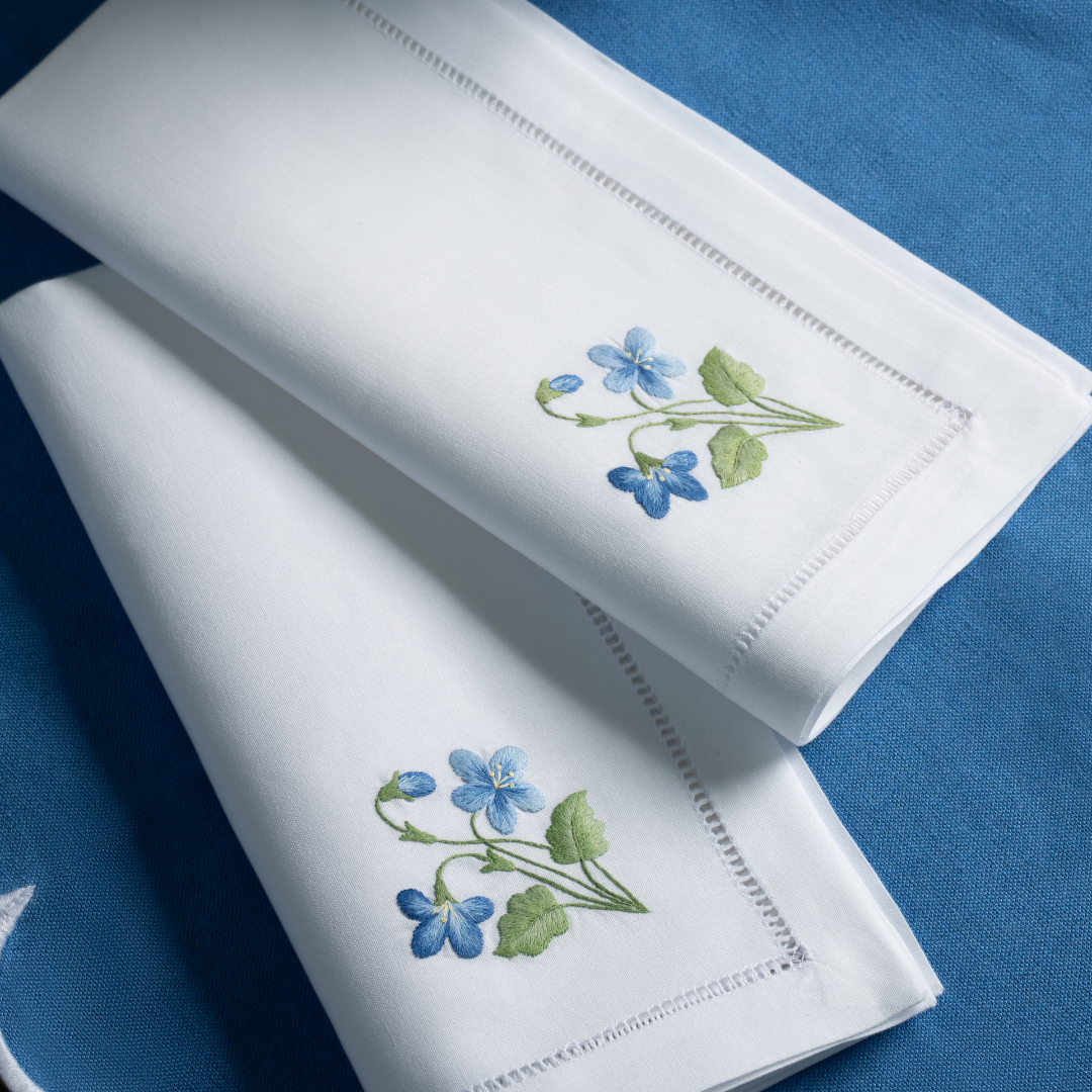 Embroidered Violet Hemstitch Napkin 6 Pack
