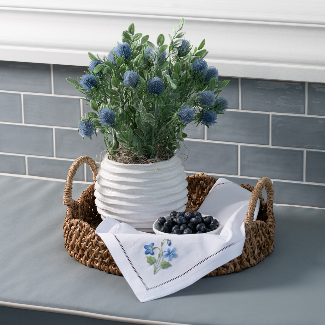 Embroidered Violet Hemstitch Napkin 6 Pack