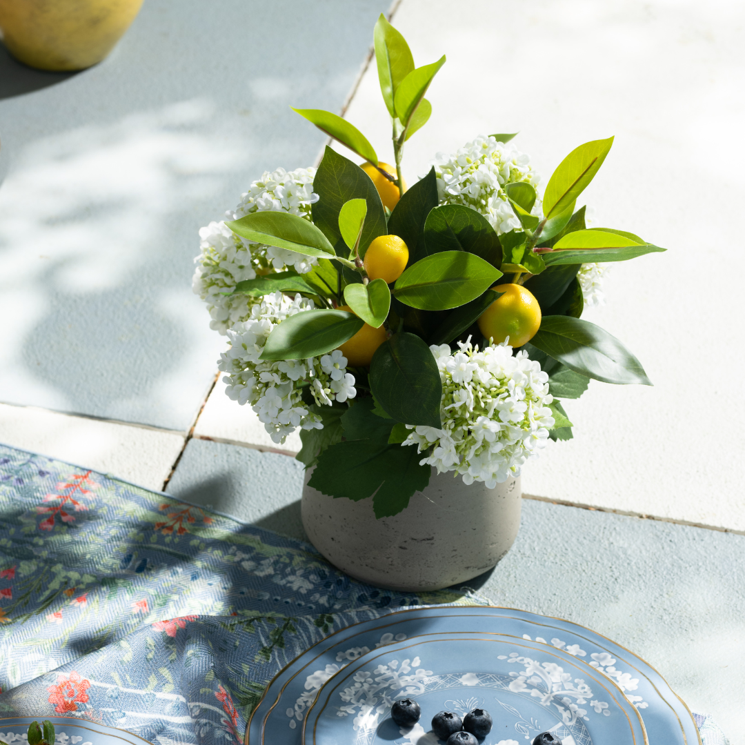 DH Lemons and White Buds in Grey Patt Pot