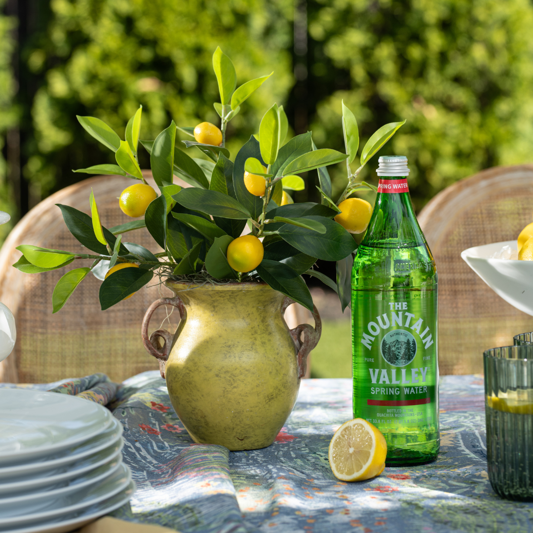 DH Lemons in Mustard Pottery Vase With Handles