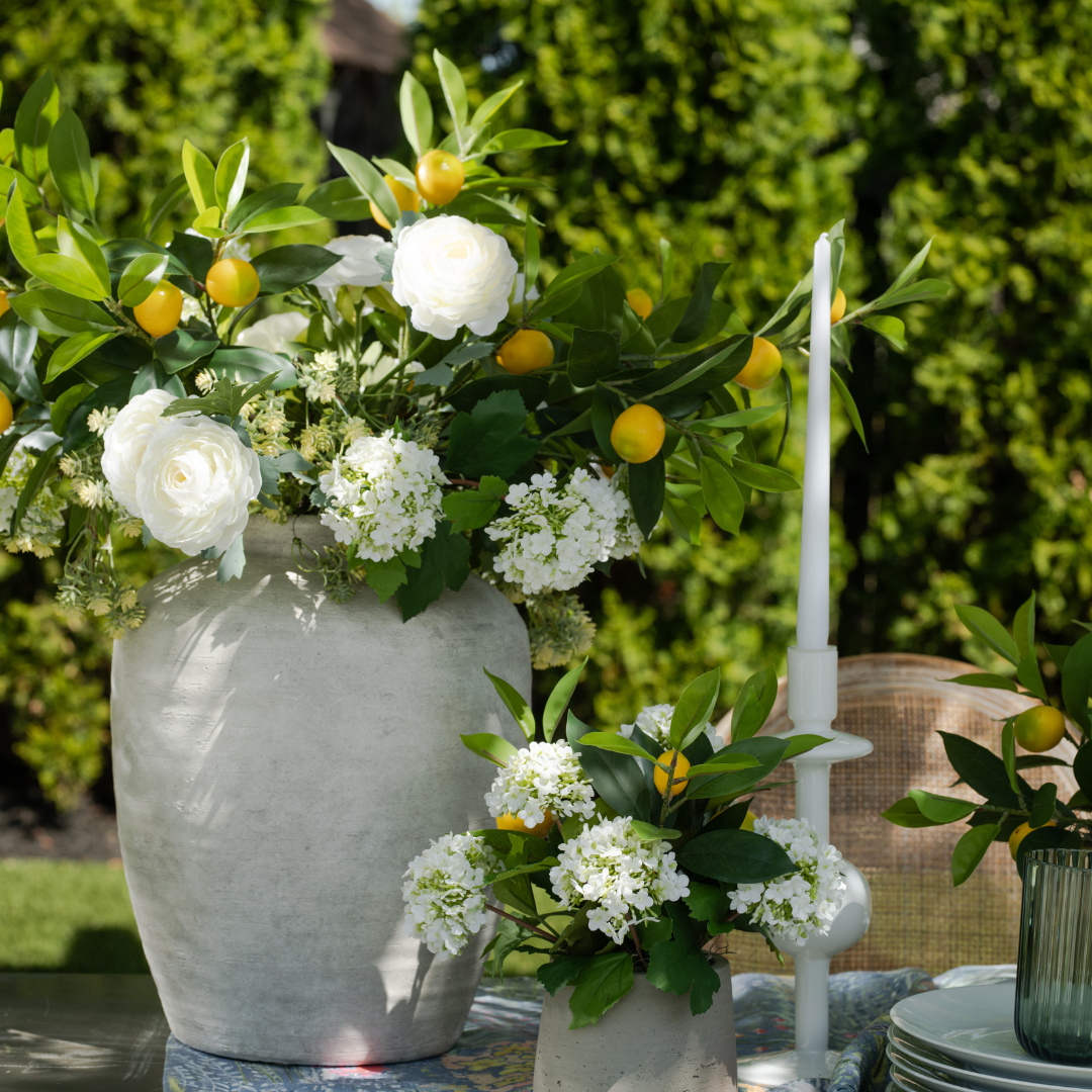 DH Lemons and White Buds in Grey Vase