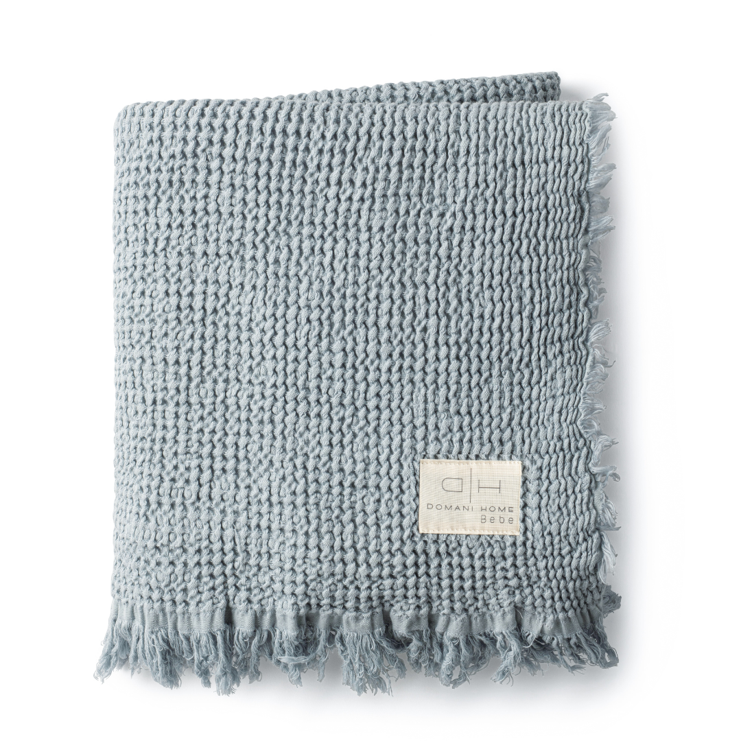 DH Waffle Muslin Blue Baby Blanket