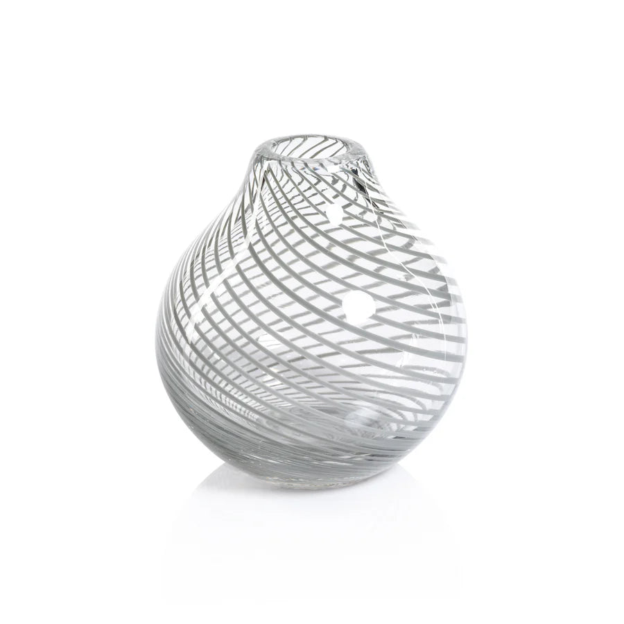 Claire Clear Bud Vase with Sea Green Swirl