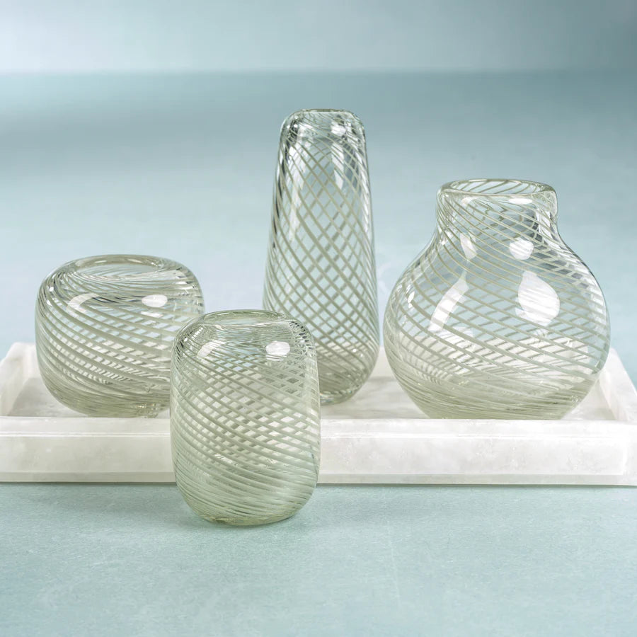 Claire Clear Bud Vase with Sea Green Swirl