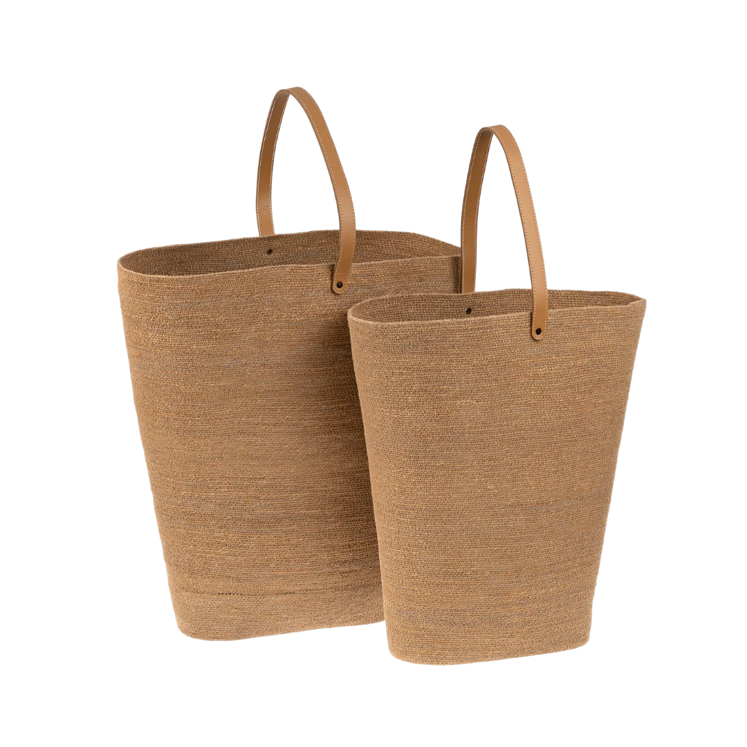 Capri Seagrass Basket Totes Set Of 2 - Sienna