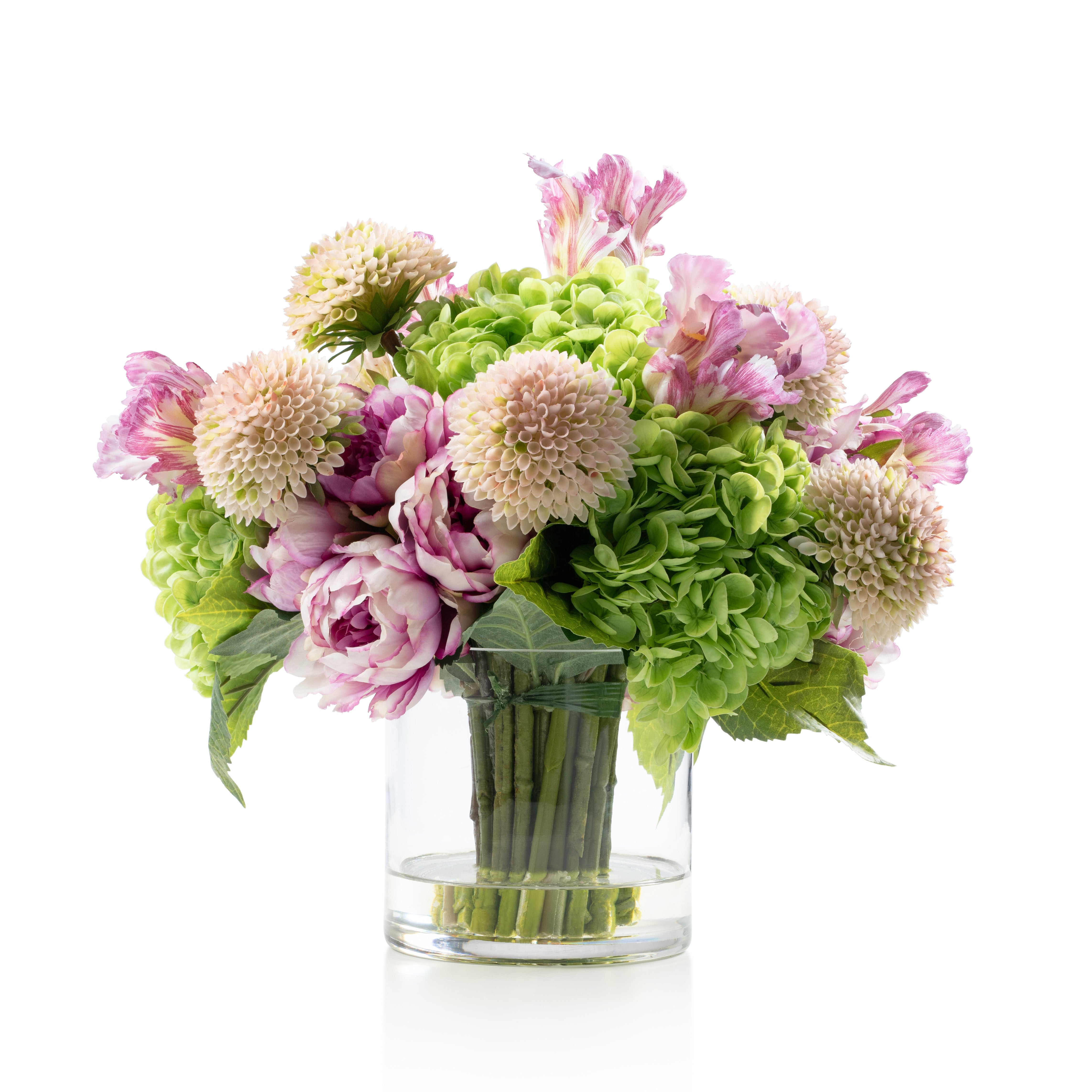 DH Pink Peony & Dahlia in Clear Glass Vase