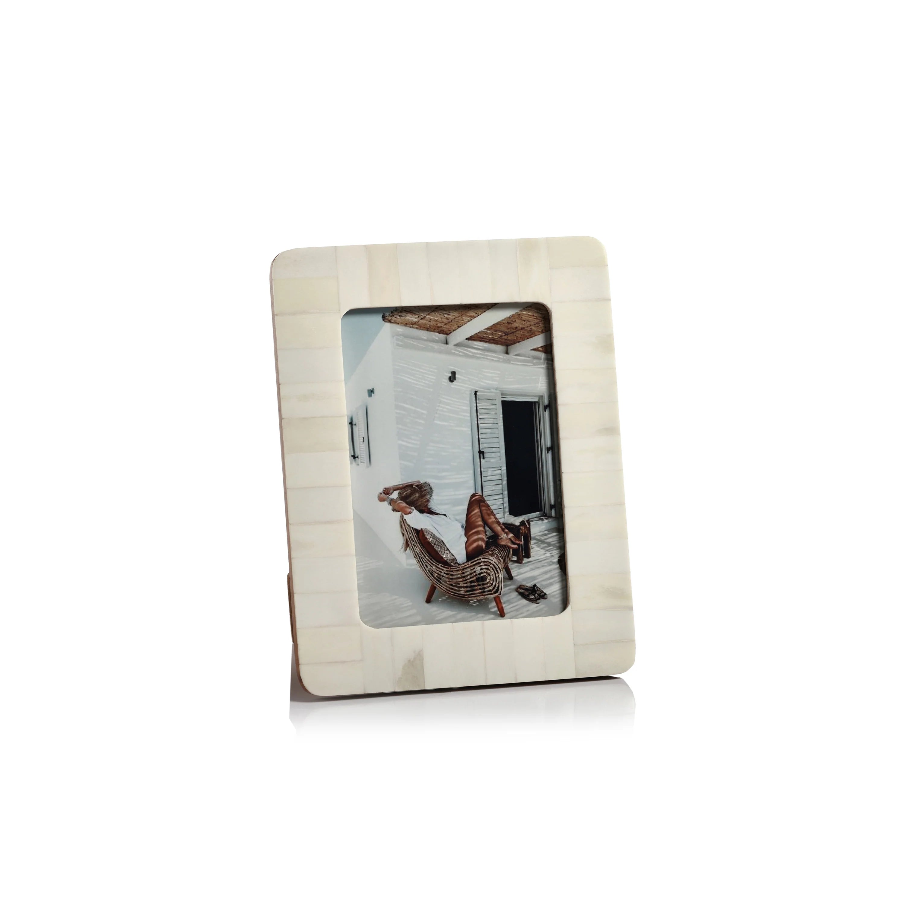Côte d'Ivoire White Bone Inlay Photo Frame with Rounded Corners